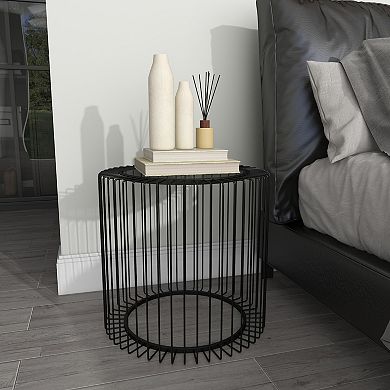 Stella & Eve Metal Open Wire Frame Accent Table with Glass Top