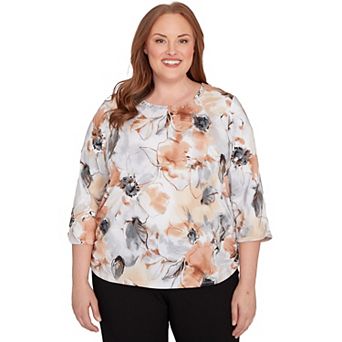 Plus Size Alfred Dunner Watercolor Floral Gathered Sides Top