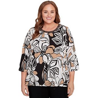 Plus Size Alfred Dunner Floral Leaf Embellished Top