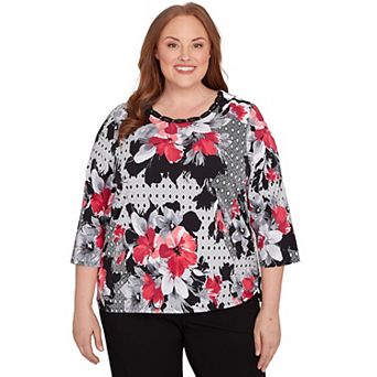 Plus Size Alfred Dunner Patchwork Diamond Floral Top