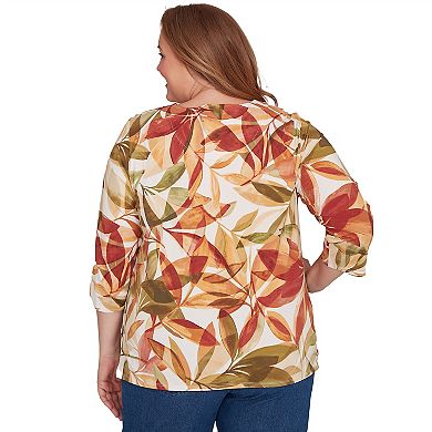 Plus Size Alfred Dunner Leaf Pleated Neckline Top