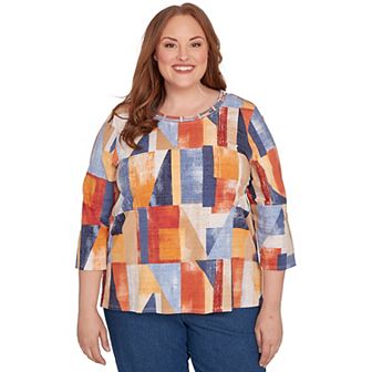 Plus Size Alfred Dunner Colorblock Detailed Neckline Top