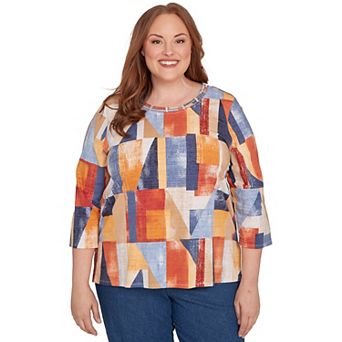 Plus Size Alfred Dunner Colorblock Detailed Neckline Top