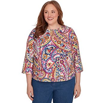 Plus Size Alfred Dunner Paisley Three Quarter Sleeve Top