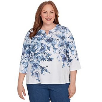 Plus Size Alfred Dunner Floral Split Beaded Top