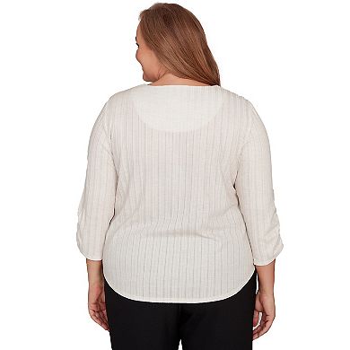 Plus Size Alfred Dunner Holiday Stockings Gathered Sleeve Top