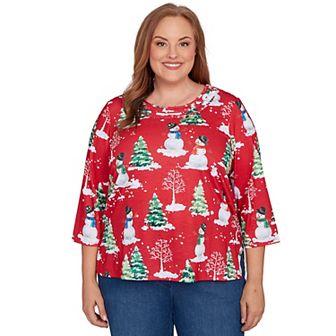 Plus Size Alfred Dunner Snowmen Graphic Crewneck Top
