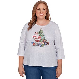 Plus Size Alfred Dunner Santa & Tree Print Top