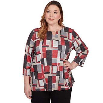 Plus Size Alfred Dunner Colorblock Split Beaded Top