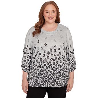 Plus Size Alfred Dunner Floral Border Gathered Sleeve Top
