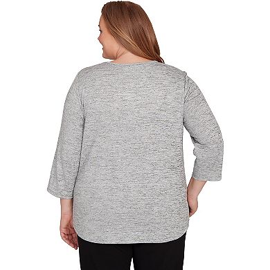 Plus Size Alfred Dunner 2-Piece Melange Side Button Top & Necklace Set