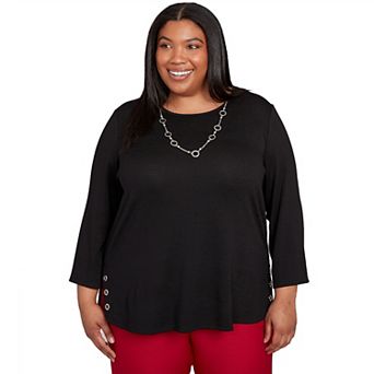 Plus Size Alfred Dunner 2 pc Melange Side Button Top & Necklace Set