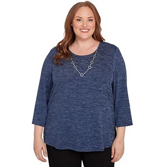 Plus Size Alfred Dunner 2 pc Melange Side Button Top & Necklace Set