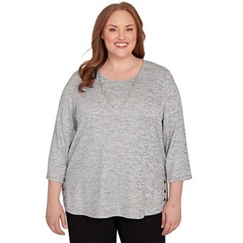 Plus Size Alfred Dunner 2 pc Melange Side Button Top & Necklace Set