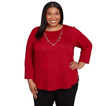 Plus Size Alfred Dunner 2 pc Melange Side Button Top & Necklace Set