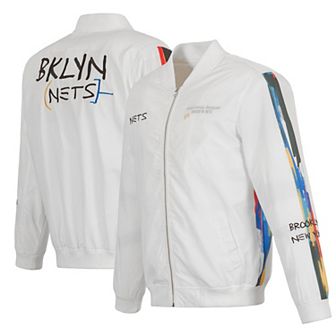 Men's JH Design White Brooklyn Nets 2022/23 City Edition Full-Zip Nylon Bomber Jacket