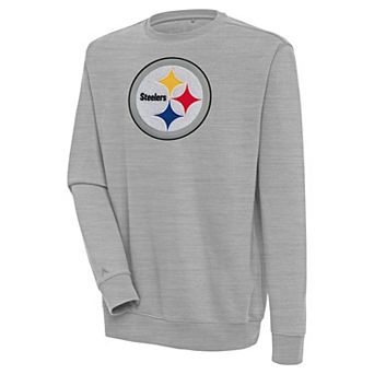 Men's Antigua Heather Gray Pittsburgh Steelers Victory Crewneck Pullover Sweatshirt