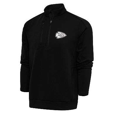 Men's Antigua Black Kansas City Chiefs Metallic Logo Generation Quarter-Zip Pullover Top