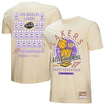 Men's Mitchell & Ness Cream Los Angeles Lakers Hardwood Classics Champions Vintage T-Shirt