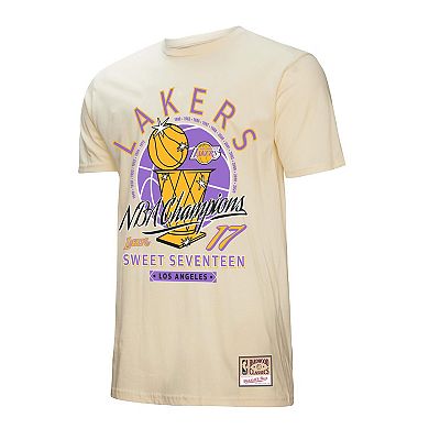 Men's Mitchell & Ness Cream Los Angeles Lakers Hardwood Classics Champions Vintage T-Shirt