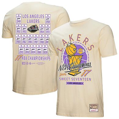 Men's Mitchell & Ness Cream Los Angeles Lakers Hardwood Classics Champions Vintage T-Shirt
