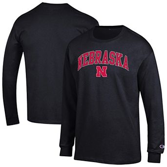 Men's Champion Black Nebraska Huskers Arch Over Logo 2-Hit Long Sleeve T-Shirt