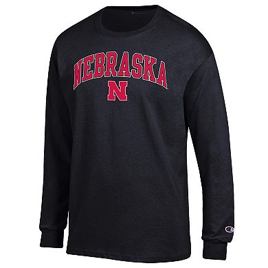 Men's Champion Black Nebraska Huskers Arch Over Logo 2-Hit Long Sleeve T-Shirt