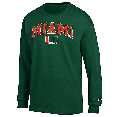 Men's Champion Green Miami Hurricanes Arch Over Logo 2-Hit Long Sleeve T-Shirt
