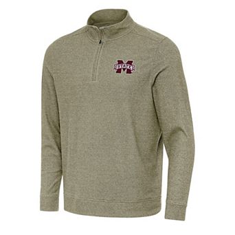 Men's Antigua Olive Mississippi State Bulldogs Subtle Quarter-Zip Sweatshirt