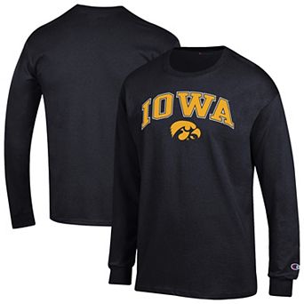 Men's Champion Black Iowa Hawkeyes Arch Over Logo 2-Hit Long Sleeve T-Shirt