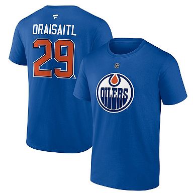 Men's Fanatics Leon Draisaitl Royal Edmonton Oilers Authentic Stack Name & Number T-Shirt