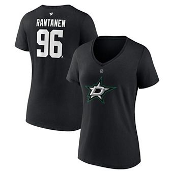 Women's Fanatics Mikko Rantanen Black Dallas Stars Authentic Stack Name & Number V-Neck T-Shirt
