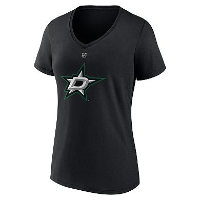 Women's Fanatics Mikko Rantanen Black Dallas Stars Authentic Stack Name & Number V-Neck T-Shirt