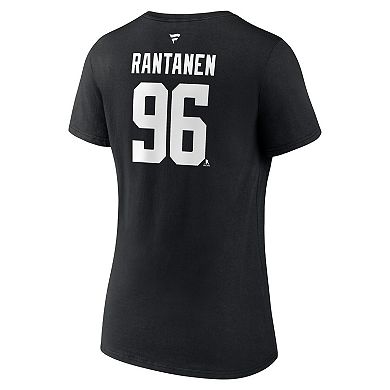 Women's Fanatics Mikko Rantanen Black Dallas Stars Authentic Stack Name & Number V-Neck T-Shirt