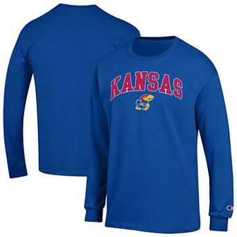 Men's Champion Royal Kansas Jayhawks Arch Over Logo 2-Hit Long Sleeve T-Shirt