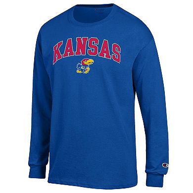 Men's Champion Royal Kansas Jayhawks Arch Over Logo 2-Hit Long Sleeve T-Shirt