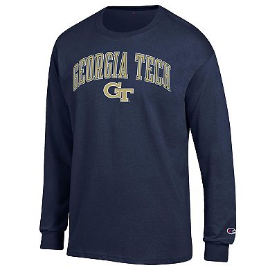 Men's Champion Navy Georgia Tech Yellow Jackets Arch Over Logo 2-Hit Long Sleeve T-Shirt