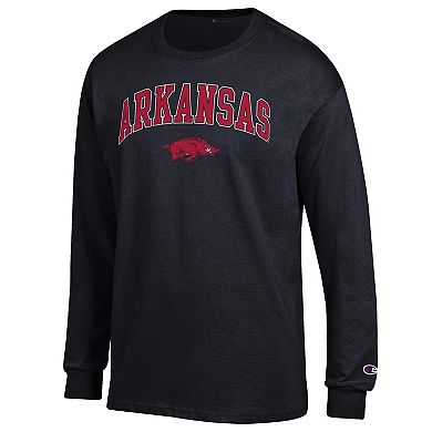 Men's Champion Black Arkansas Razorbacks Arch Over Logo 2-Hit Long Sleeve T-Shirt