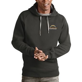 Men's Antigua Charcoal Los Angeles Chargers Logo Victory Pullover Hoodie