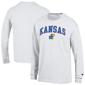 Men's Champion White Kansas Jayhawks Arch Over Logo 2-Hit Long Sleeve T-Shirt