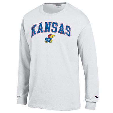 Men's Champion White Kansas Jayhawks Arch Over Logo 2-Hit Long Sleeve T-Shirt