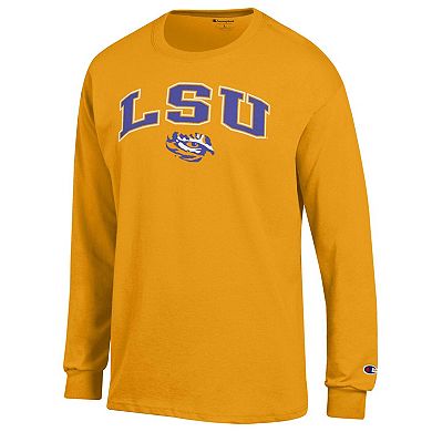 Men's Champion Gold LSU Tigers Arch Over Logo 2-Hit Long Sleeve T-Shirt