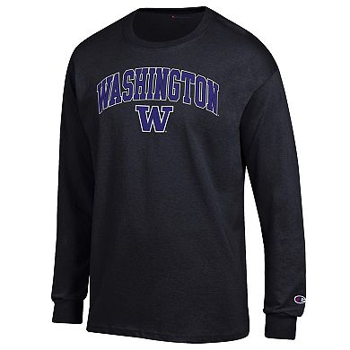 Men's Champion Black Washington Huskies Arch Over Logo 2-Hit Long Sleeve T-Shirt