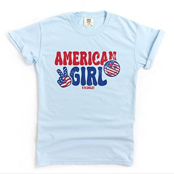 S.W.Smiley American Girl Patriotic - Women's Garment Dyed Graphic T-Shirt