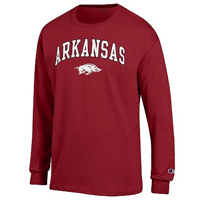 Men's Champion Cardinal Arkansas Razorbacks Arch Over Logo 2-Hit Long Sleeve T-Shirt
