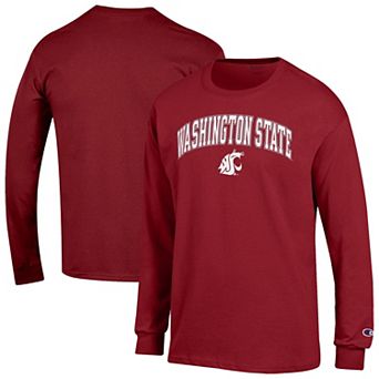 Men's Champion Crimson Washington State Cougars Arch Over Logo 2-Hit Long Sleeve T-Shirt