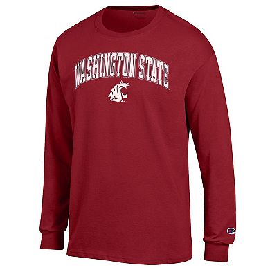 Men's Champion Crimson Washington State Cougars Arch Over Logo 2-Hit Long Sleeve T-Shirt