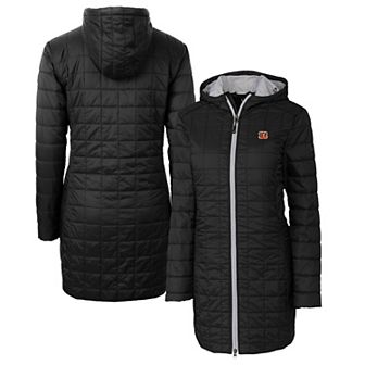 Women's Cutter & Buck Black Cincinnati Bengals Rainier Primaloft Eco Hooded Long Lightweight Coat