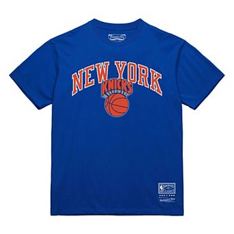 Men's Mitchell & Ness Blue New York Knicks Hardwood Classics Vintage Logo T-Shirt
