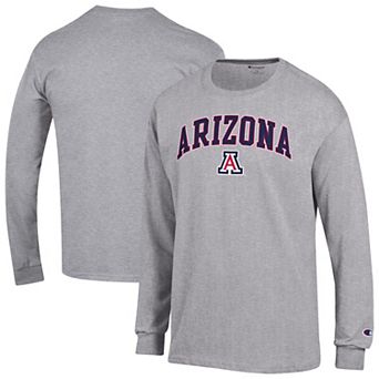 Men's Champion Heather Gray Arizona Wildcats Arch Over Logo 2-Hit Long Sleeve T-Shirt